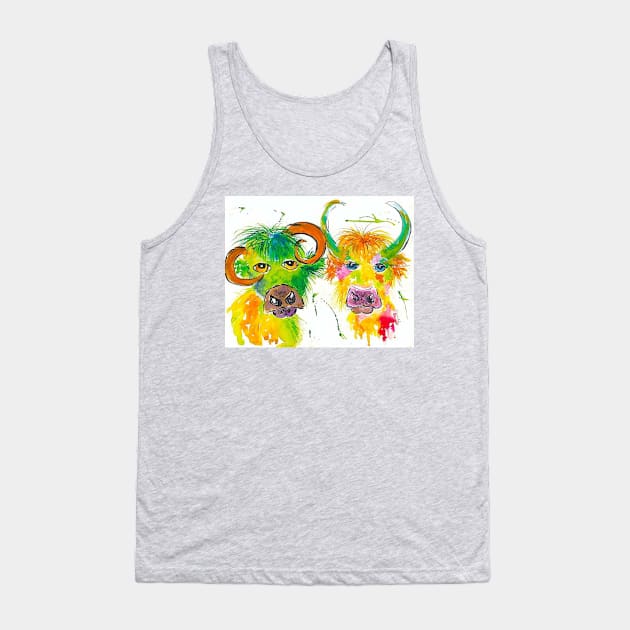 Quirky Colourful Bulls Tank Top by Casimirasquirkyart